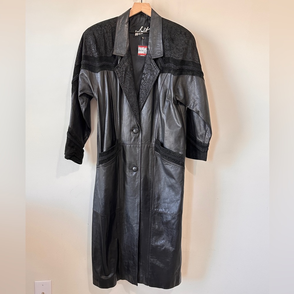 Vintage Black on Black Genuine Suede & Leather Trench Coat By Winlit Size M - Picture 9 of 11